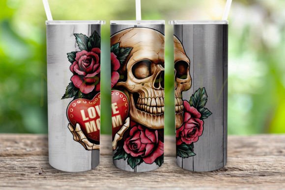 Love Mom Skull Roses Tumbler Wrap Design